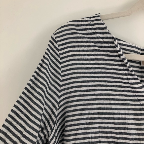 Michael Kors Blue & White Striped V Neck Long Sleeve Blouse - Picture 3 of 7
